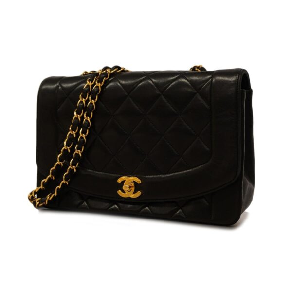 1240001051956 1 Chanel Matelasse Diana Chain Lambskin Shoulder Bag Black