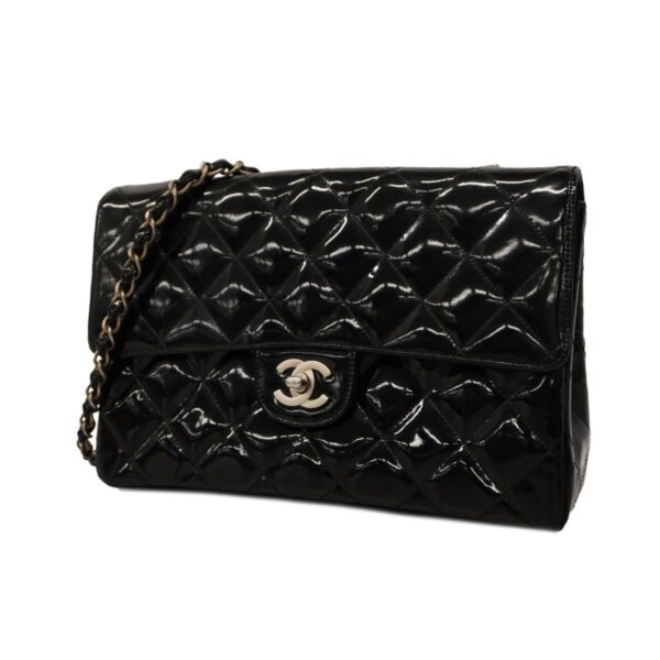 1240001052068 1 Chanel Matelasse Chain Patent Shoulder Bag Black