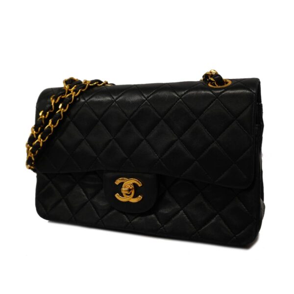 1240001052069 1 Chanel Matelasse W Flap W Chain Lambskin Shoulder Bag Black