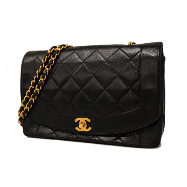 1240001052070 1 Chanel Matelasse Diana Chain Lambskin Shoulder Bag Black