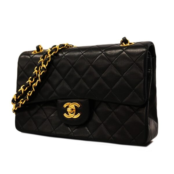 1240001052170 1 Chanel Matelasse W Flap W Chain Lambskin Shoulder Bag Black