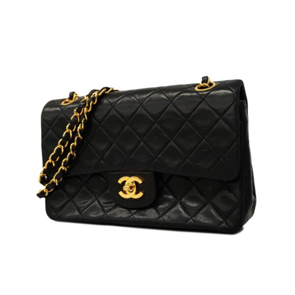 1240001052171 1 Chanel Matelasse W Flap W Chain Lambskin Shoulder Bag Black