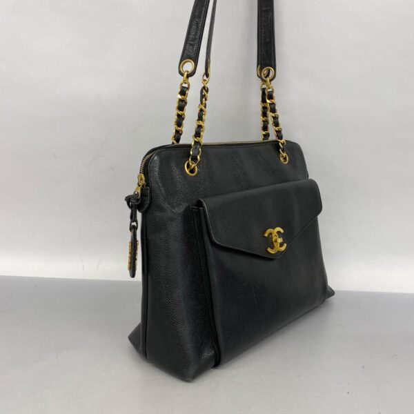 1240001052188 2 Chanel Chain Caviar Skin Shoulder Bag Black