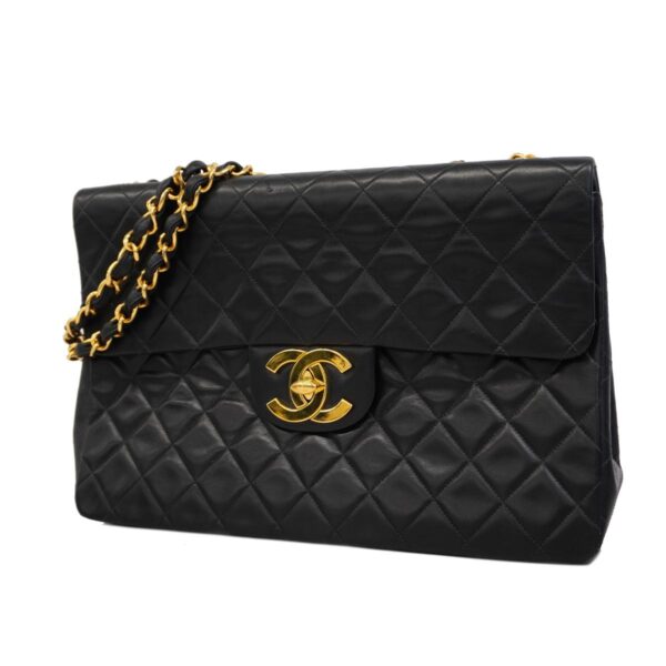 1240001052311 1 Chanel Big Matelasse W Chain Lambskin Shoulder Bag Black