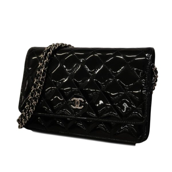 1240001052820 1 Chanel Matelasse Chain Patent Shoulder Wallet Black