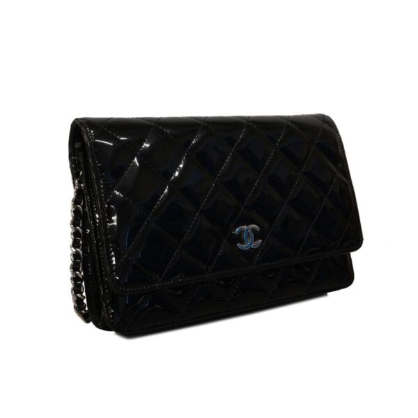 1240001052820 2 Chanel Matelasse Chain Patent Shoulder Wallet Black