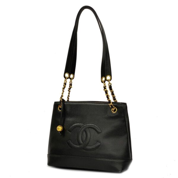 1240001053095 1 Chanel Chain Caviar Skin Shoulder Bag Black