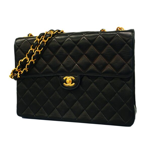 1240001053503 1 Chanel Big Matelasse W Chain Lambskin Shoulder Bag Black