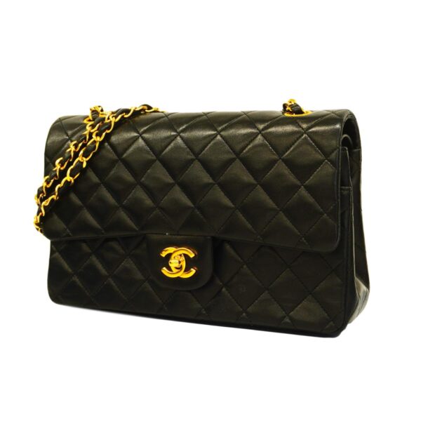 1240001053505 1 Chanel Matelasse W Flap W Chain Lambskin Shoulder Bag Black