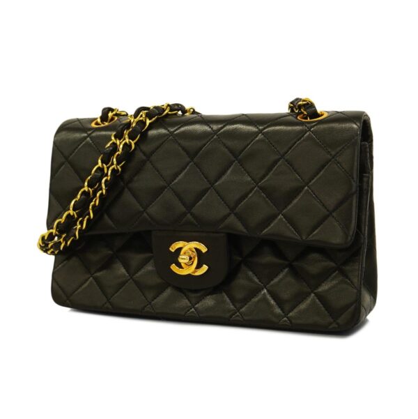 1240001053506 1 Chanel Matelasse W Flap W Chain Lambskin Shoulder Bag Black