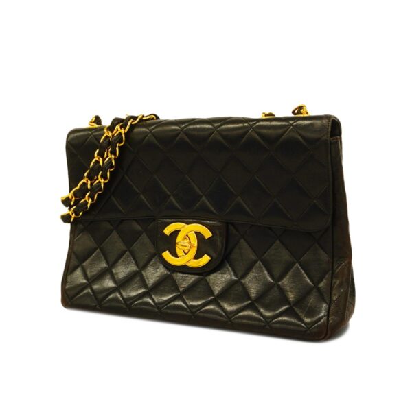 1240001053508 1 Chanel Big Matelasse W Chain Lambskin Shoulder Bag Black