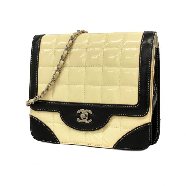 1240001053812 1 Chanel Chocolate Bar W Chain Patent Shoulder Bag Black White