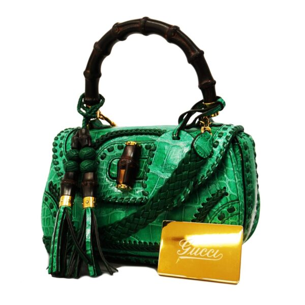 1240001054340 1 Gucci Bamboo Crocodile 2Way Bag Green