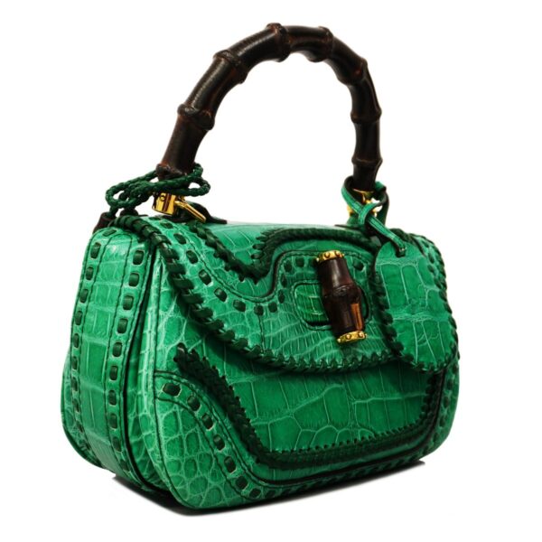 1240001054340 2 Gucci Bamboo Crocodile 2Way Bag Green