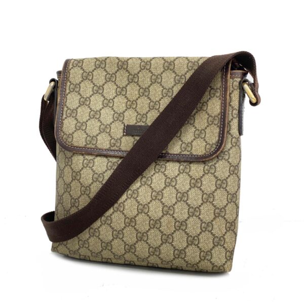 1240001055026 1 Gucci GG Supreme Shoulder Bag Brown Beige