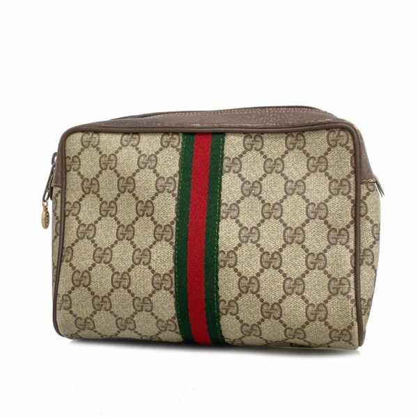 1240001055028 1 Gucci GG Supreme Sherry Line Clutch Bag Brown Beige