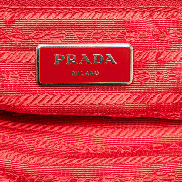 1idrtn8xfj476rt4 6 Prada Triangle Plate Striped Cotton 2WAY Shoulder Bag Red Black