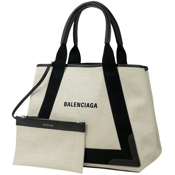 2000007595279 1 Balenciaga Blue Medium Cabas Canvas Shoulder Tote Bag Beige Black