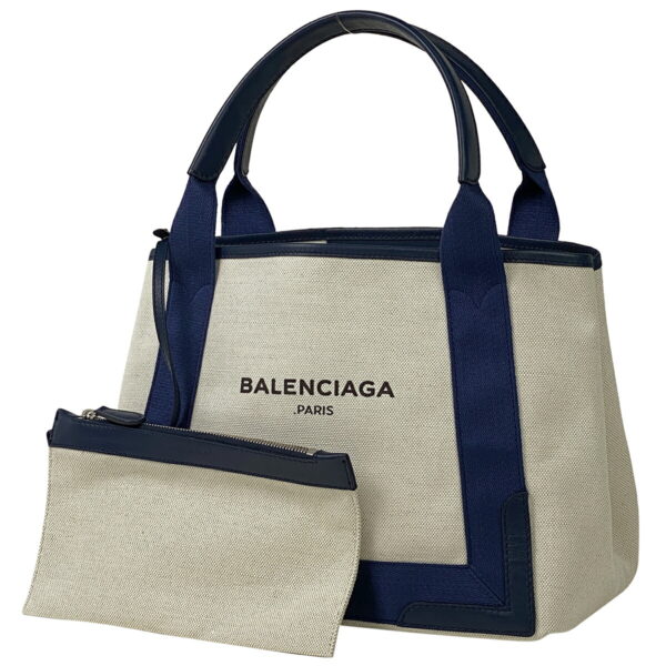 2000009052855 1 Balenciaga Blue Cabas S Canvas Tote Handbag White Navy