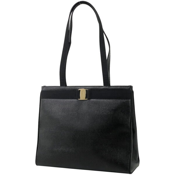 2000011891442 1 Salvatore Ferragamo Varato Leather Shoulder Tote Handbag Black