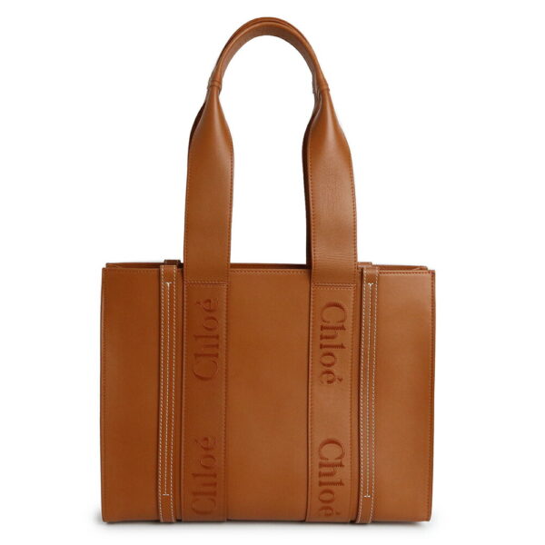 200015729019 Chloe Woody Medium Tote Bag Calfskin Leather Brown