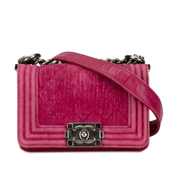 201 57871 1 Chanel Boy Chanel Cocomark Matelasse Chain Crossbody Shoulder Bag Velor Pink