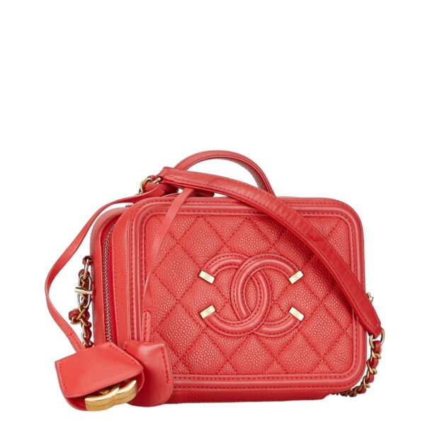 201 57882 2 Chanel Cocomark Figley Chain Shoulder Bag Red