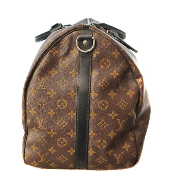 21 6421 3 Louis Vuitton Keepall Bandouliere 55 Monogram Macassar Brown Black