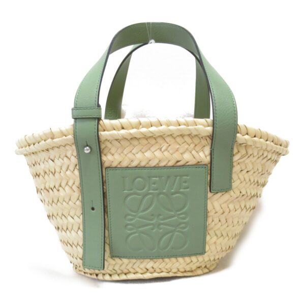 2100301119185 2 Loewe Basket Calf Balm Leaf Tote Bag Green Natural