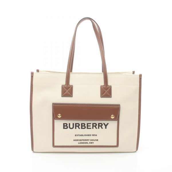 2100301141995 1 Burberry Canvas Leather Tote Bag Beige Brown