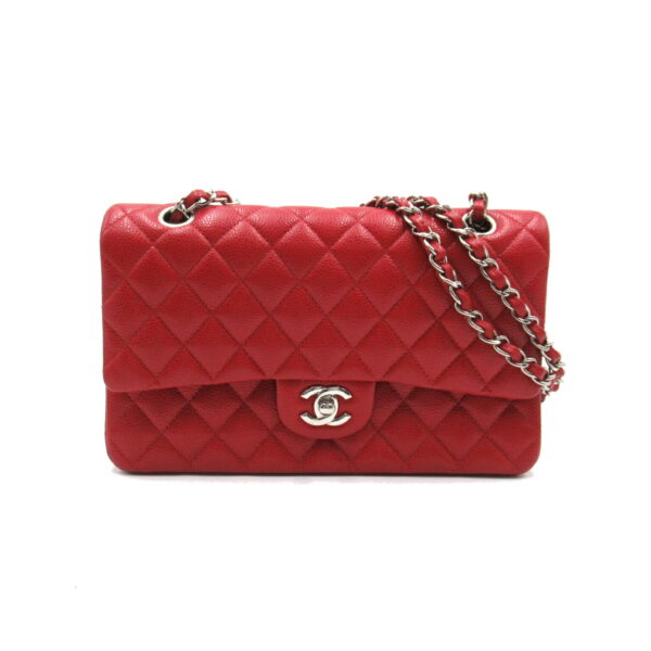 2101217250320 1 CHANEL Matelasse W Flap Chain Shoulder Bag Caviar Skin Red