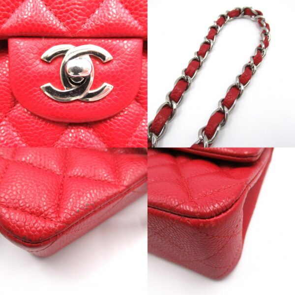 2101217250320 10c CHANEL Matelasse W Flap Chain Shoulder Bag Caviar Skin Red