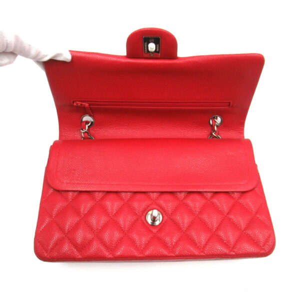 2101217250320 5 CHANEL Matelasse W Flap Chain Shoulder Bag Caviar Skin Red