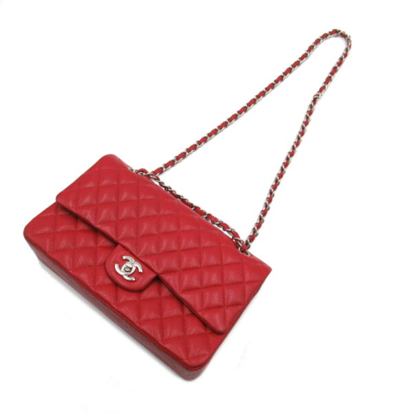 2101217250320 6 CHANEL Matelasse W Flap Chain Shoulder Bag Caviar Skin Red