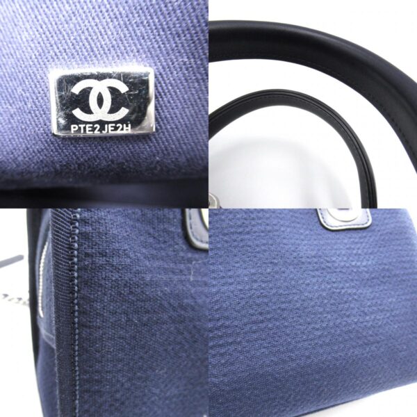 2101217330107 9c CHANEL Deauville Line Chain Bowling Bag Canvas Navy