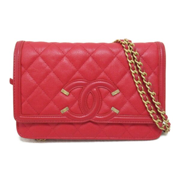 2101217335720 2 CHANEL Chain Shoulder Bag Caviar Skin Red