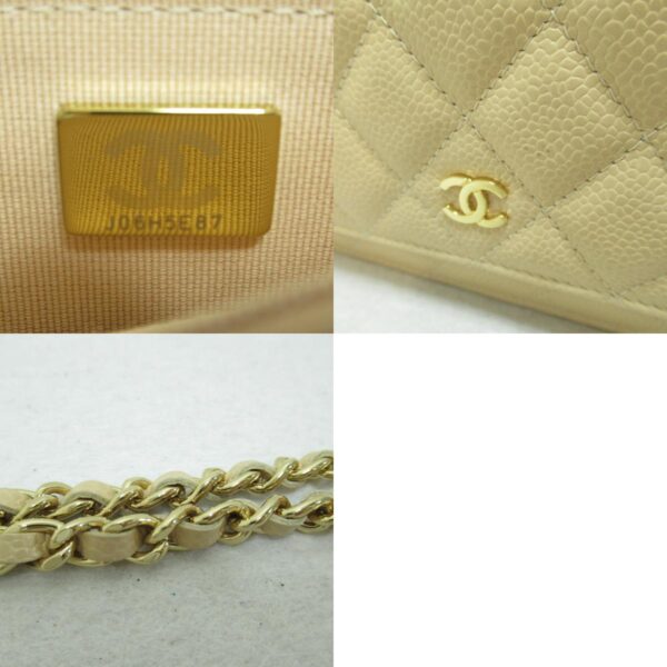 2101217350327 11c CHANEL Chain Wallet Shoulder Bag Caviar Skin Beige