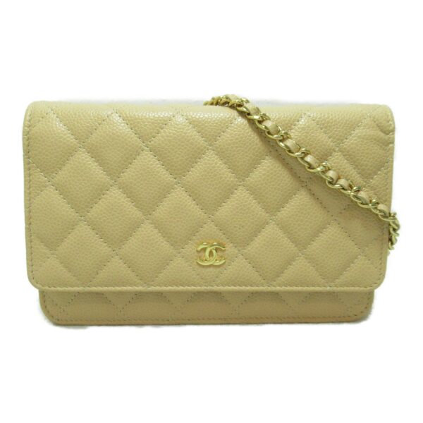 2101217350327 3 CHANEL Chain Wallet Shoulder Bag Caviar Skin Beige