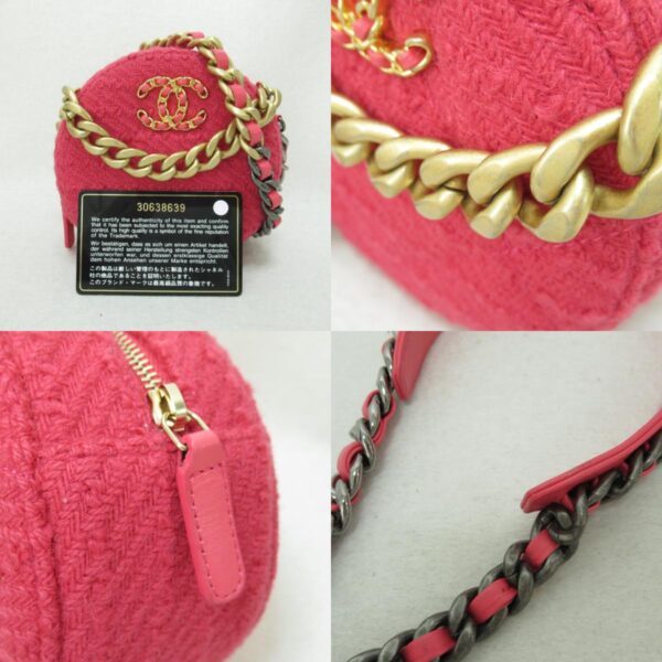 2101217367998 4c CHANEL Chanel19 Round Pochette Chain Bag Wool Tweed Pink