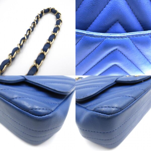 2101217369268 10c CHANEL V Stitch Chain Shoulder Bag Lambskin Blue