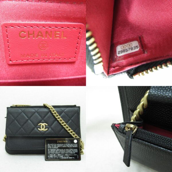 2101217378444 12c CHANEL Chain Wallet Shoulder Bag Caviar Skin Black