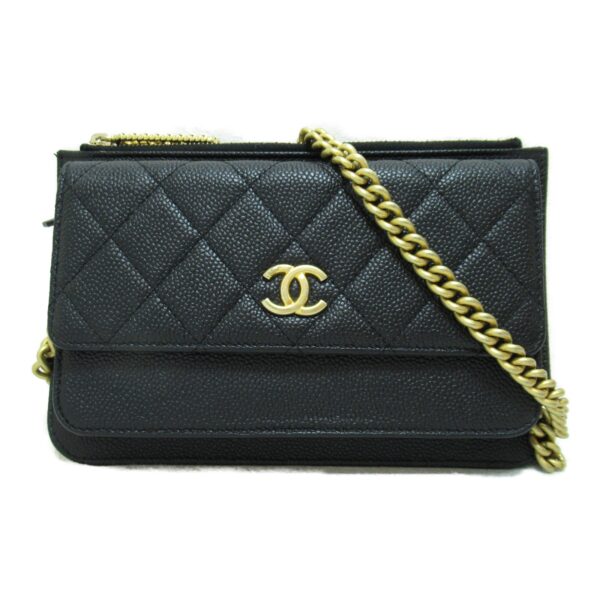 2101217378444 5 CHANEL Chain Wallet Shoulder Bag Caviar Skin Black