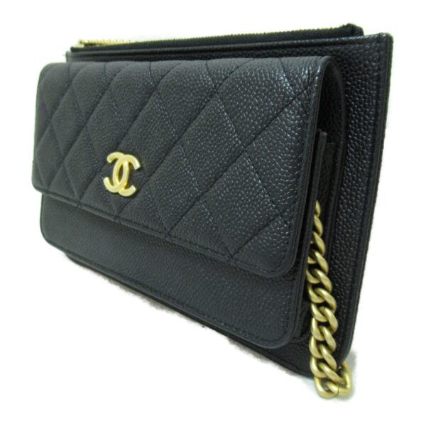 2101217378444 6 CHANEL Chain Wallet Shoulder Bag Caviar Skin Black