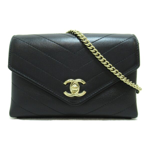 2101217381833 4 CHANEL V Stitch Chain Shoulder Bag Calf Black