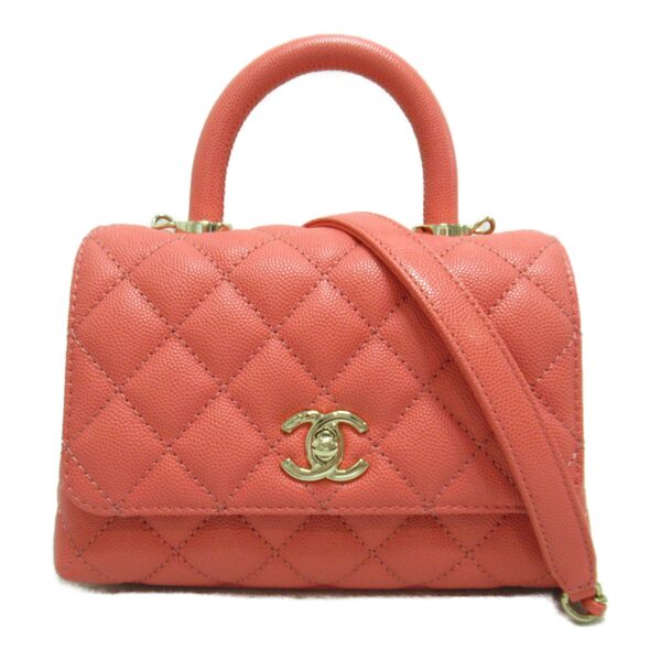 2101217383325 3 CHANEL Coco Handle Matelasse Chain Shoulder Bag Caviar Skin Pink