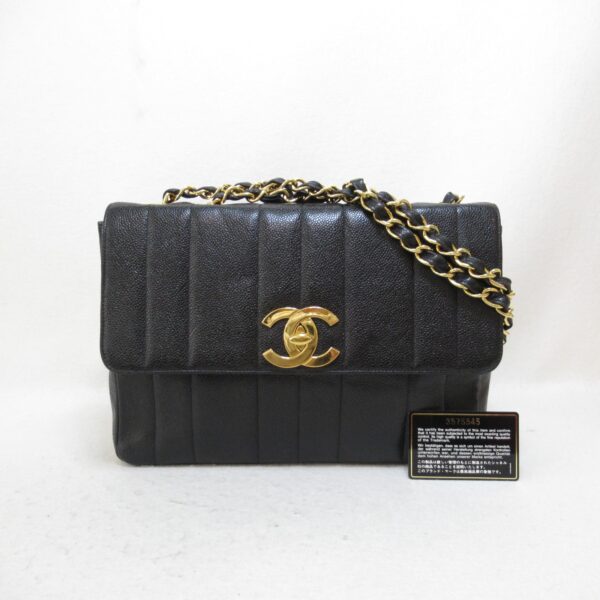 2101217405706 2 CHANEL Mademoiselle Chain Shoulder Bag Caviar Skin Black