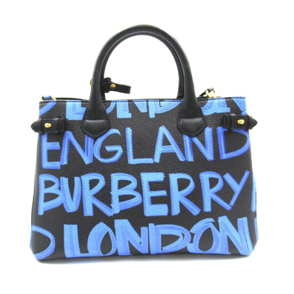 2101217411745 2 Burberry Medium Banner Graffiti Paint Leather Tote Bag Black Blue