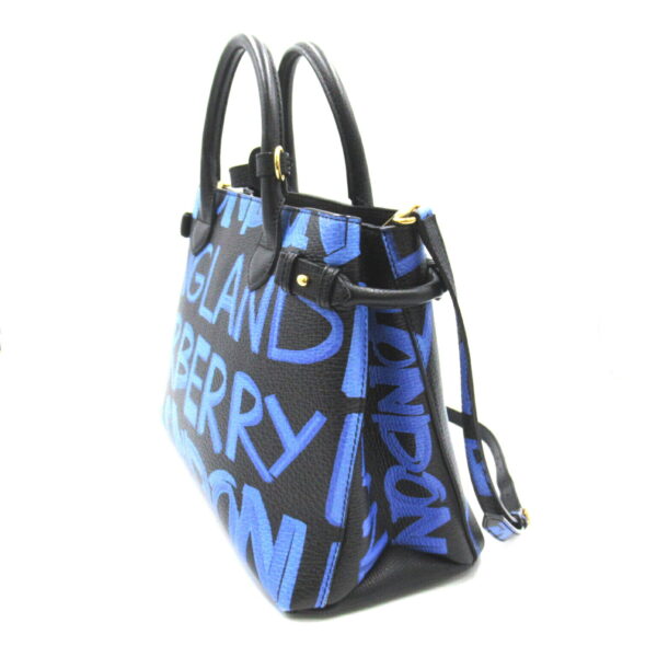 2101217411745 3 Burberry Medium Banner Graffiti Paint Leather Tote Bag Black Blue