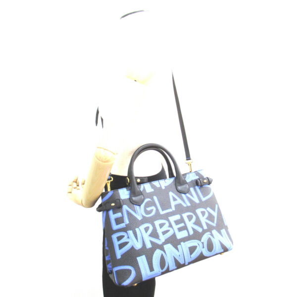 2101217411745 5 Burberry Medium Banner Graffiti Paint Leather Tote Bag Black Blue