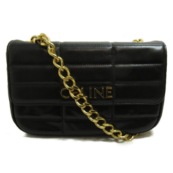 2101217468886 1 Celine Monochrome Lambskin Chain Shoulder Bag Black